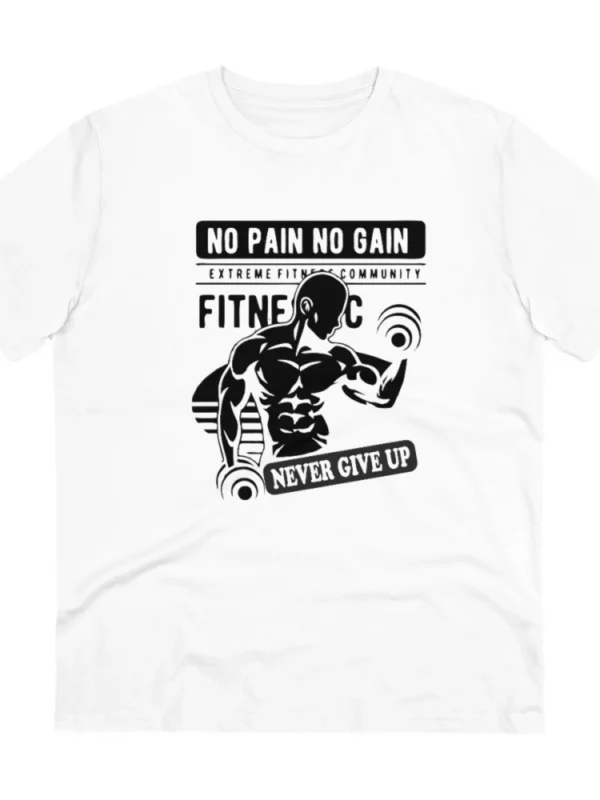 Men's PC Cotton Gym No Pain No Gain Never Give Up Printed T Shirt (Color: White, Thread Count: 180GSM)