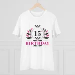 Men's PC Cotton 15th Birthday Printed T Shirt (Color: White, Thread Count: 180GSM) - Image 3