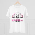 Men's PC Cotton 26th Birthday Printed T Shirt (Color: White, Thread Count: 180GSM) - Image 3