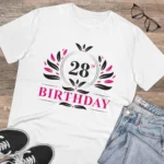Men's PC Cotton 28th Birthday Printed T Shirt (Color: White, Thread Count: 180GSM) - Image 4