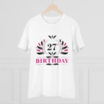 Men's PC Cotton 27th Birthday Printed T Shirt (Color: White, Thread Count: 180GSM) - Image 3