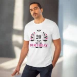 Men's PC Cotton 20th Birthday Printed T Shirt (Color: White, Thread Count: 180GSM) - Image 6