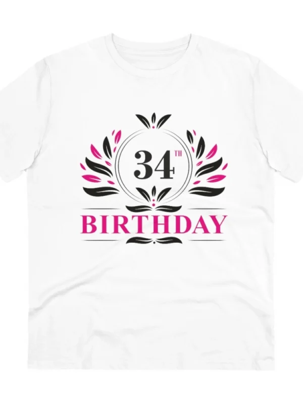 Men's PC Cotton 34th Birthday Printed T Shirt (Color: White, Thread Count: 180GSM)