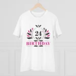 Men's PC Cotton 24th Birthday Printed T Shirt (Color: White, Thread Count: 180GSM) - Image 3