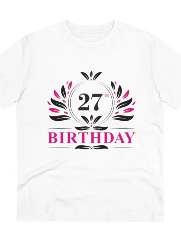 Men's PC Cotton 27th Birthday Printed T Shirt (Color: White, Thread Count: 180GSM)