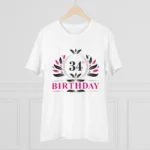 Men's PC Cotton 34th Birthday Printed T Shirt (Color: White, Thread Count: 180GSM) - Image 3