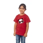 Girls Cotton Panda Glass Half Sleeve TShirt (Maroon) - Image 4