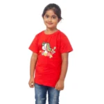 Girls Cotton Unicorn Face Half Sleeve TShirt (Red) - Image 4
