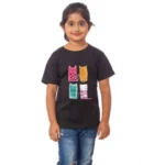 Girls Cotton Cat Half Sleeve TShirt (Black) - Image 4
