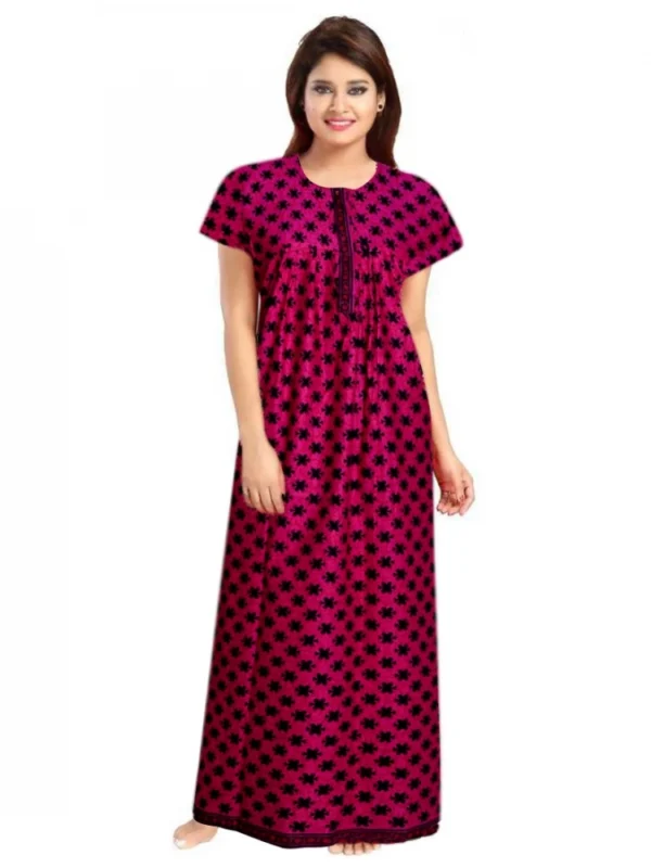 Women's Cotton Printed Maxi Nighty (Pink)