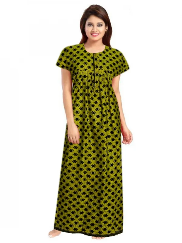 Women's Cotton Printed Maxi Nighty (Green)