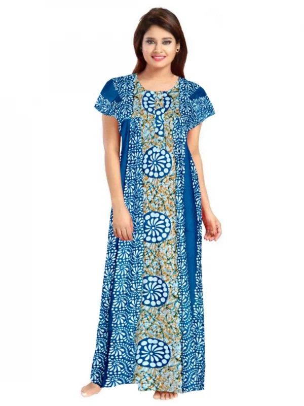 Women's Cotton Printed Maxi Nighty (Blue)