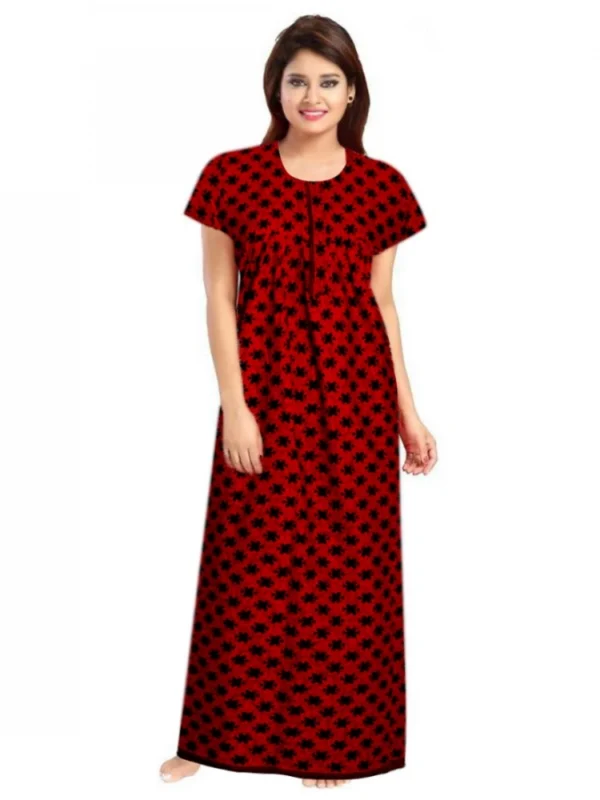 Women's Cotton Printed Maxi Nighty (Red)