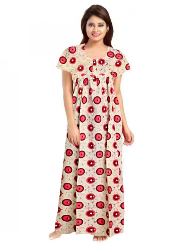 Women's Cotton Printed Maxi Nighty (Red)