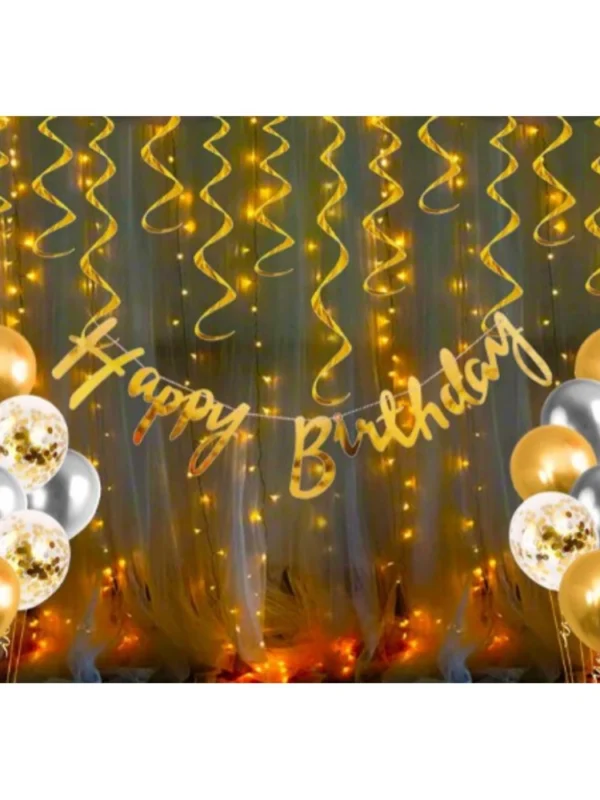 Happy Birthday Decoration Kit Combo With Fairy Led Light (Multicolor)