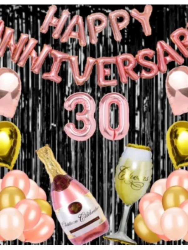 30Th Anniversary Rose Gold Foil Balloons With Happy Decoration Items Set (Rose Gold)