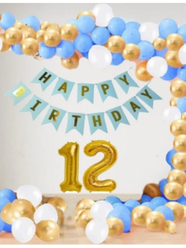 12Th Year Decoration Kit For Boy And Girl With Banner And Balloons (Blue)
