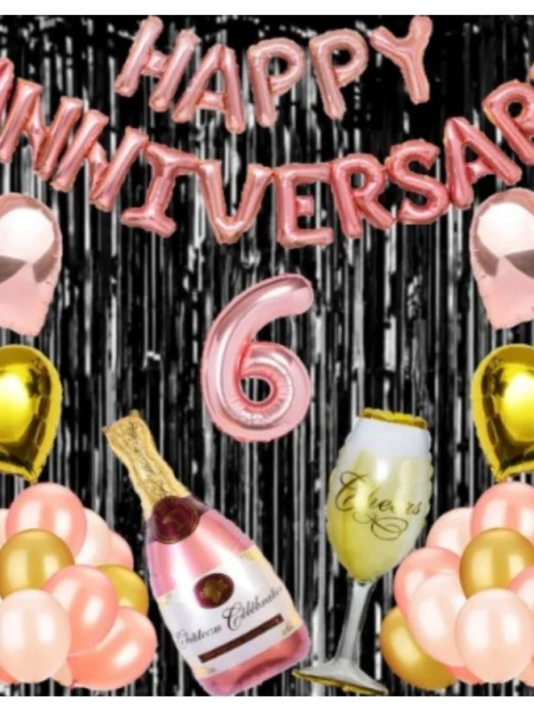 6Th Anniversary Rose Gold Foil Balloons With Happy Decoration Items Set (Rose Gold)
