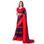 Women's Satin Patta Printed Saree With Unstitched Blouse (Red)