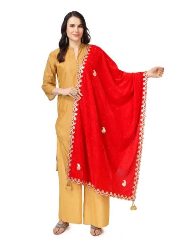 Women's Velvet Gotta Patti Dupatta (Red, Length: 2.25 to 2.50 Mtr)