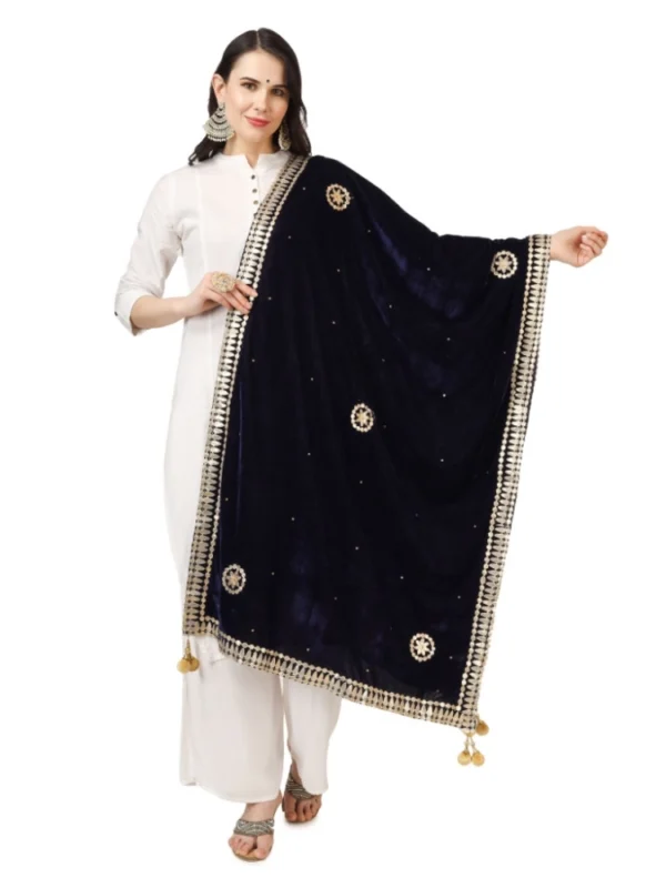 Women's Velvet Gotta Patti Dupatta (Blue, Length: 2.25 to 2.50 Mtr)