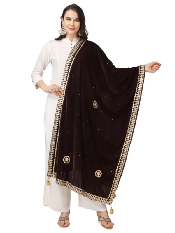 Women's Velvet Gotta Patti Dupatta (Brown, Length: 2.25 to 2.50 Mtr)