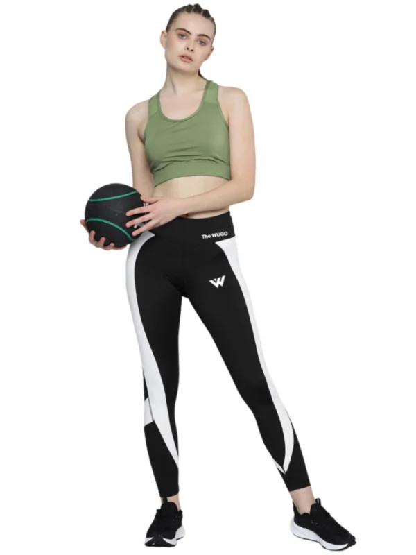 Women's Polyster Solid Sport Leggings (Black & White)