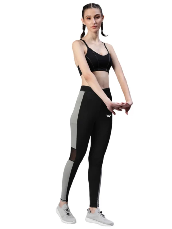 Women's Polyster Solid Sport Leggings (Black & Grey)