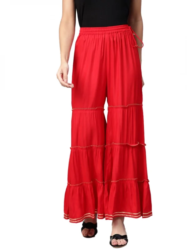 Women's Casual Solid Rayon Sharara (Red)