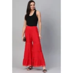 Women's Casual Solid Rayon Sharara (Red) - Image 3