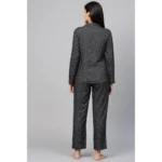 Women's Casual Full Sleeves Polka Dot Printed Rayon Shirt With Pyjama Pant Night Suit Set (Grey) - Image 2