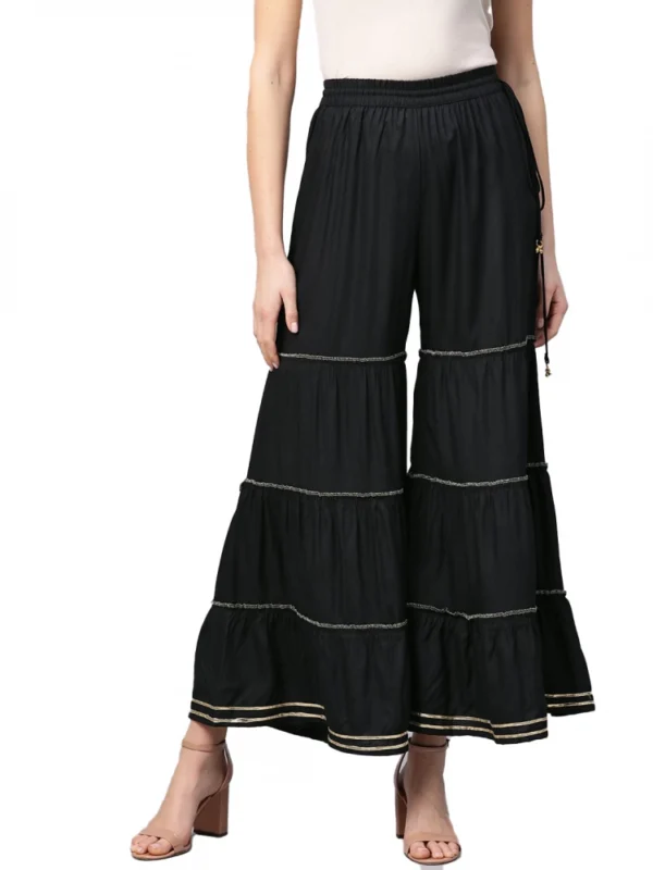 Women's Casual Solid Rayon Sharara (Black)