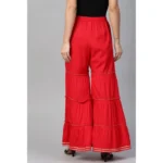 Women's Casual Solid Rayon Sharara (Red) - Image 2