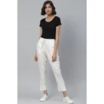 Women's Casual Checked Rayon Trouser Pant (White) - Image 3