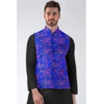 Men's Jacquard Printed Full Sleeve Waistcoat (Blue) - Image 2