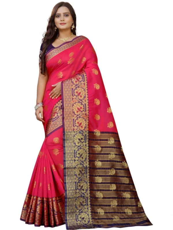 Women's Silk Blend Woven Saree With Unstitched Blouse 5.5Mtr (Multicolor)