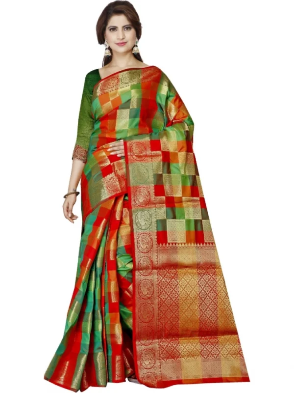Women's Jacquard Woven Saree With Unstitched Blouse 5.5Mtr (Red)
