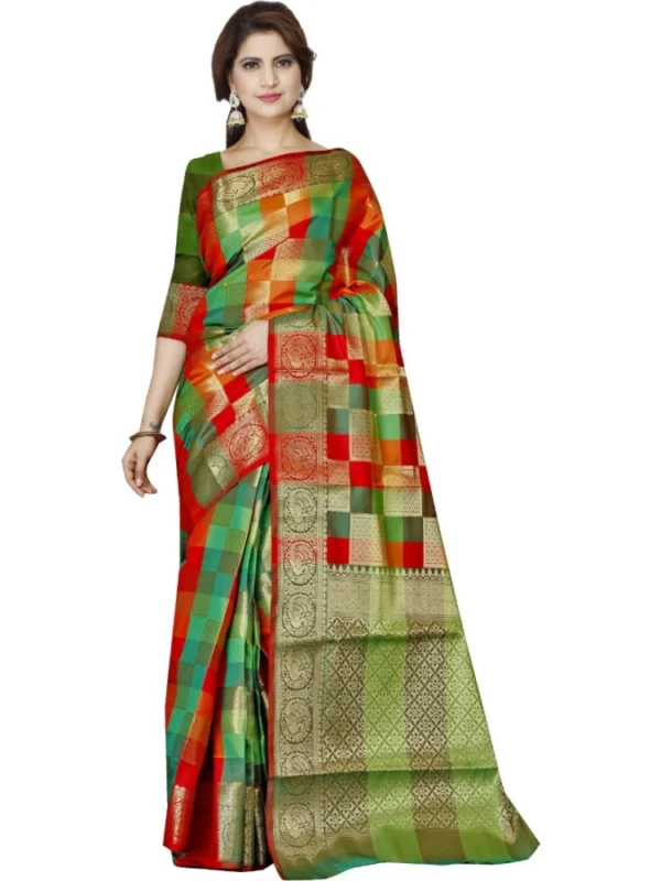 Women's Jacquard Woven Saree With Unstitched Blouse 5.5Mtr (Green)