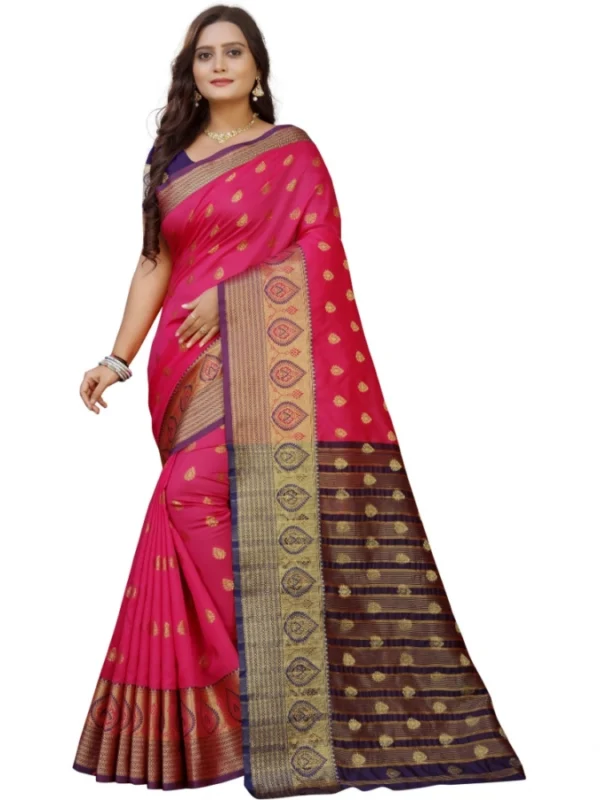 Women's Silk Blend Woven Saree With Unstitched Blouse 5.5Mtr (Multicolor)