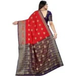 Women's Silk Blend Woven Saree With Unstitched Blouse 5.5Mtr (Purple-Red) - Image 4