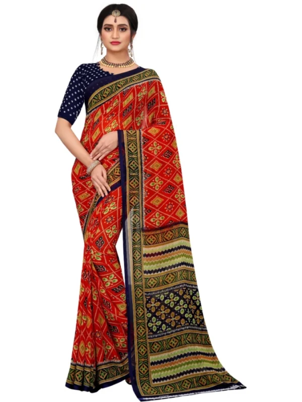 Women's Georgette Floral Print Saree With Unstitched Blouse 5.5Mtr (Multicolor)