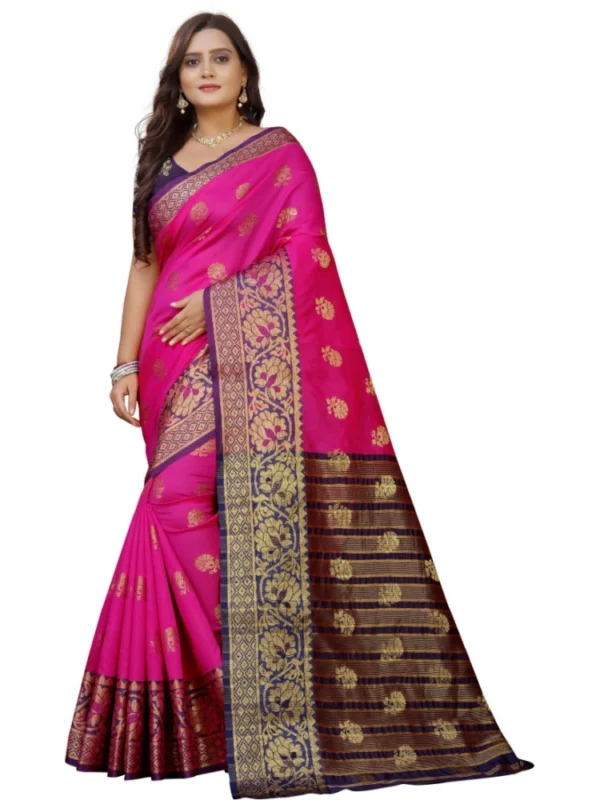 Women's Silk Blend Woven Saree With Unstitched Blouse 5.5Mtr (Pink-Beige)