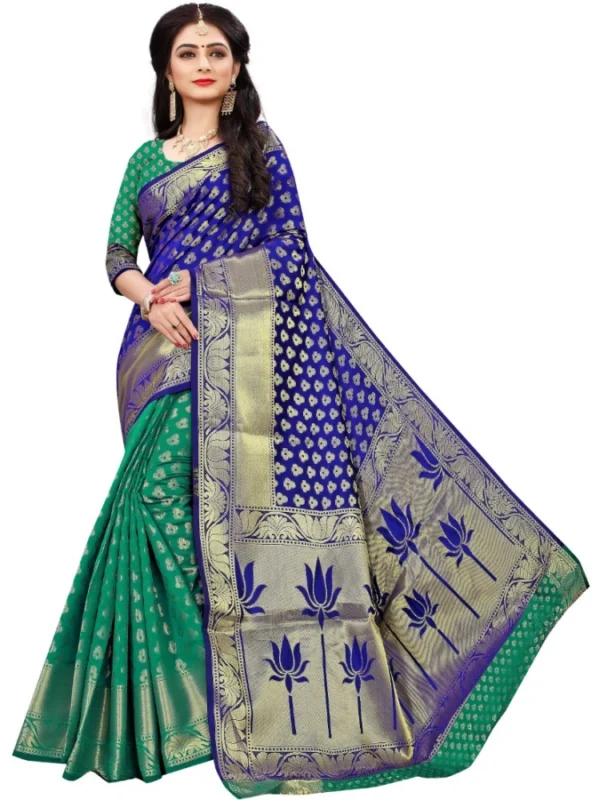 Women's Jacquard Woven Saree With Unstitched Blouse 5.5Mtr (Green)