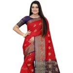 Women's Silk Blend Woven Saree With Unstitched Blouse 5.5Mtr (Purple-Red) - Image 2
