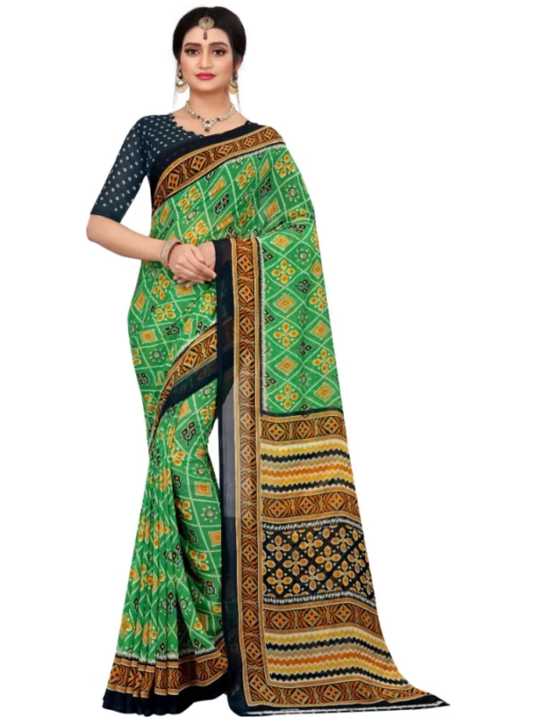 Women's Georgette Floral Print Saree With Unstitched Blouse 5.5Mtr (Light Green)