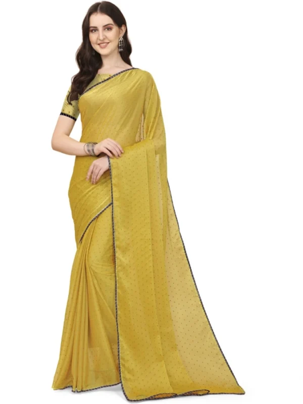 Women's Silk Blend Embellished Saree With Unstitched Blouse 5.5Mtr (Mustard)
