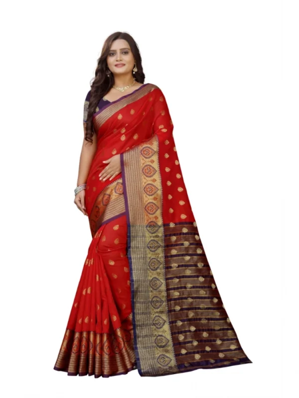 Women's Silk Blend Woven Saree With Unstitched Blouse 5.5Mtr (Purple-Red)