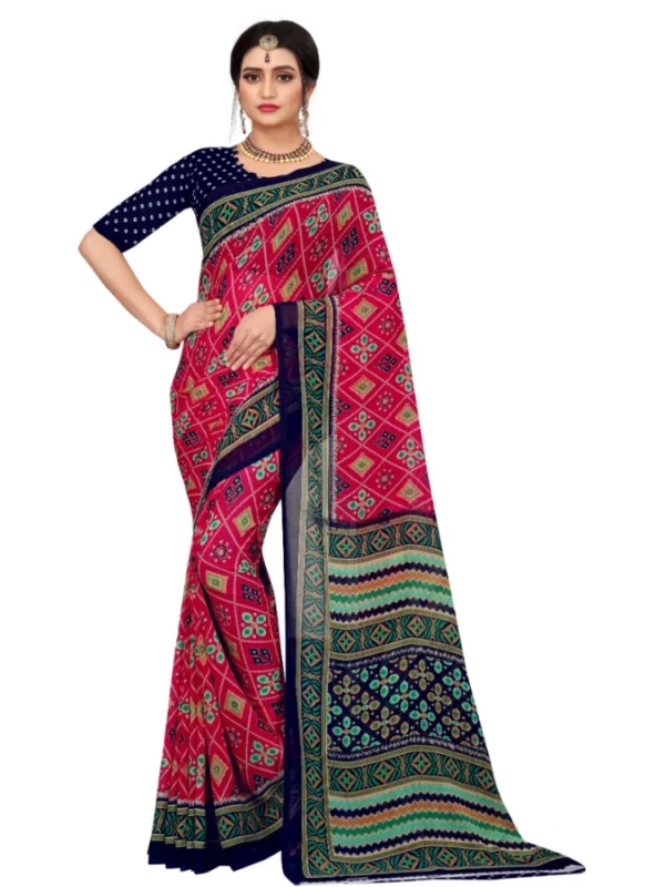 Women's Georgette Floral Print Saree With Unstitched Blouse 5.5Mtr (Pink)