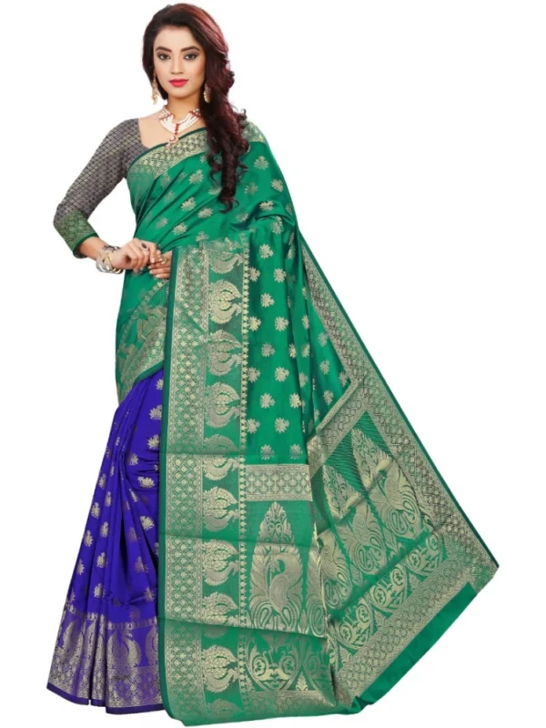 Women's Jacquard Woven Saree With Unstitched Blouse 5.5Mtr (Green)