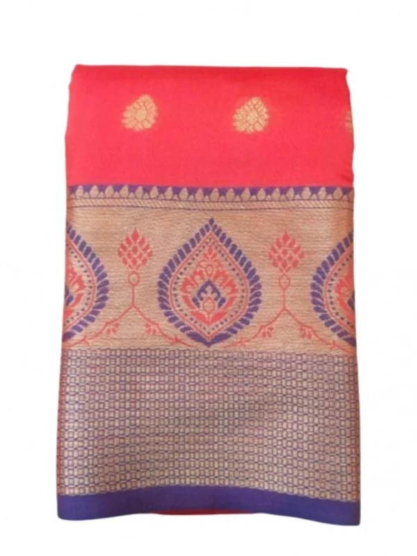Women's Silk Blend Woven Saree With Unstitched Blouse 5.5Mtr (Red)